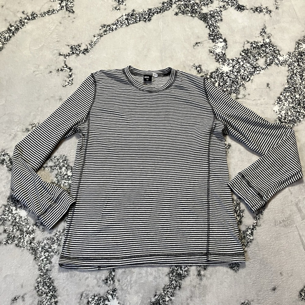 BDG Shirt Womens Size L black and white striped long-sleeve thermal tee‎